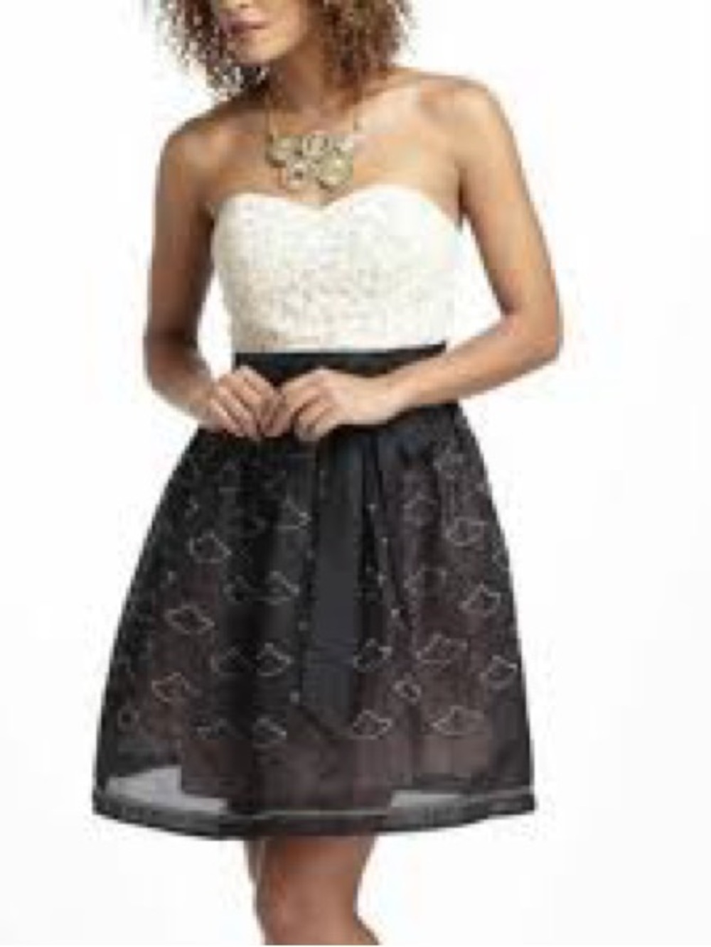 Meadow Rue Cream Strapless Lace Bodice with Black Skirt
